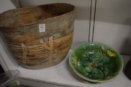 Large studio pottery vase and a cabbage leaf dish.