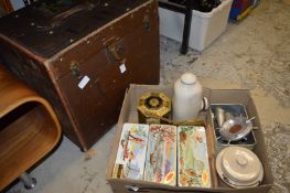 An old hat box and miscellaneous collectables.