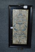 A Chinese embroidered panel, framed as a tray.