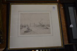 Richard Howard Penton, river Thames view with Tower Bridge, pencil drawing, circa 1930.