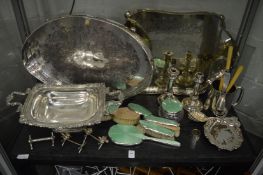 A collection of plated items to include two large twin handled trays and a pedestal dish.