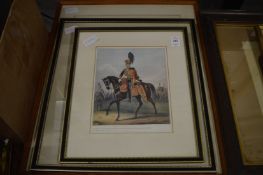 Three colour prints depicting soldiers on horseback.