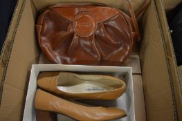 A pair of ladies shoes, size 6 together with a leather handbag.