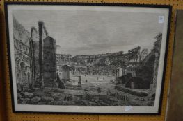 Engraving of a ruined colosseum.