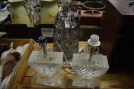 Heavy glass table lamp and a pair of glass lamps.