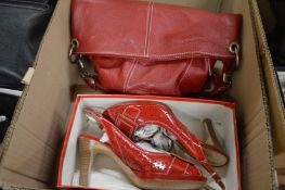 A pair of ladies shoes, size 6 together with a leather handbag.