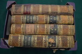 The Life of Nelson, three volumes, published by Fisher Son & Co, London, part leather bound with