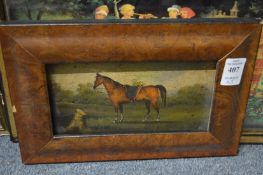 Study of a horse, small oil of a horse, possibly on a print base together with four prints.