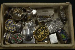 A collection of silver and other pill boxes etc.
