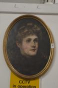 English School, bust portrait of a young woman, possibly Ellen Terry, oil on canvas, oval.