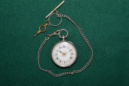 A silver fob watch with chain.