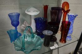 Colourful glass vases and items.
