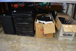 A Pioneer hi-fi system, projectors etc.