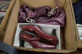 A pair of ladies shoes, size 6 together with a leather handbag.