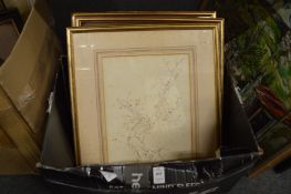 A set of three ink drawings of trees.