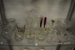 A quantity of glassware to include pedestal bowl, various jugs, pedestal salts etc.