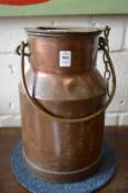 An old copper churn stamped E G Ashby, Southwick Farm Dairy.