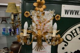 A pair of gilt metal and cut glass naturalistic style twin branch appliques.