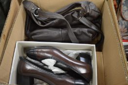 A pair of ladies shoes, size 6 together with a leather handbag.