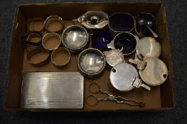 Quantity of silverware to include various condiments, napkin rings, cigarette case etc.