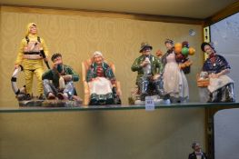 A group of six Royal Doulton figures, The Wayfarer HN2362, The Lifeboat Man HN2764, Forty Winks
