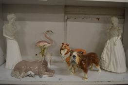 Decorative porcelain, animals and figures to include a Lladro horse, a Beswick collie dog etc.