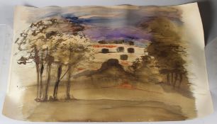 20TH CENTURY POSSIBLY MIDDLE EASTERN Trees and buildings watercolour signed and dated indistinctly