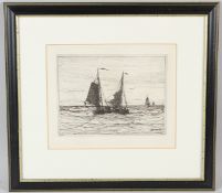 HENDRIK WILLEM MESDAG (1831-1915) Sailing boats at sea etching 21 x 25cm plate