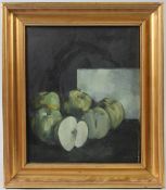CONTEMPORARY SCHOOL Still life of apples oil on canvas 29 x 24cm