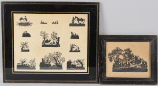 19TH CENTURY CUT PAPER SILHOUETTES Twelve scenes in a single frame 30 x 38cm an another silhouette