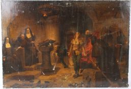 FOLLOWER OF TOBIAS EDWARD ROSENTHAL Monastery interior with a young woman before nuns and monks