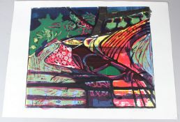 BRUCE ONOBRAKPEYA (1932 NIGERIA) 'Ophran Etu (Bird in the Woods)' serigraph / screenprint 14/75