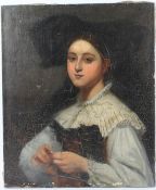 MANNER OF EDUARDO ROSALES MARTINEZ Head and shoulder portrait of a young woman oil on canvas (a/f)