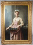 A LEGRAS Flower seller oil on canvas signed 133 x 86cm