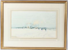 HENRI CASSIERS (1858-1944) 'Belgian Village in Winter' watercolour signed and dated '83 20 x 34cm