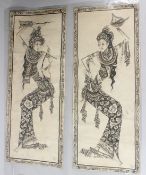 M D SUSILA Balinese dancers ink on fabric, pair both signed and inscribed 'Batuan Bali' unframed