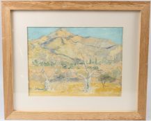 20TH CENTURY SCHOOL Arid and mountainous landscape pencil and watercolour signed indistinctly 26.5 x