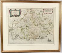JAN JANSSON (1588-1664) 'The Countie of Leinster' hand coloured engraved map, double sided frame