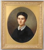 19TH CENTURY SCHOOL Head and shoulder portrait of a woman oil on canvas oval mount 58 x 48cm