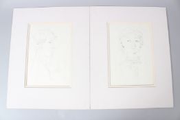 WILLIAM CROSBIE (1915-1999) Two portrait studies of young women pen and ink drawings mounted on card