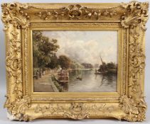 EDWARD HENRY HOLDER (1847-1922) River bank scene oil on canvas signed 21 x 28.5cm