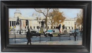 WITHDRAWN FROM SALE KEN HOWARD (1932-2022) 'The National Gallery' oil on canvas signed 29 x 60cm