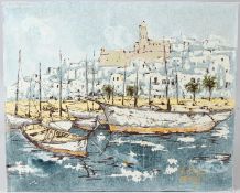 BERNARD DUFOUR (1922-2016) Harbour view acrylic on canvas laid on board signed unframed 37 x 45cm