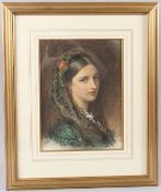 LATE 19TH / EARLY 20TH CENTURY SCHOOL Portrait of a Gypsy woman watercolour, signed with monogram
