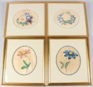 ATTRIBUTED TO J B SMITH (19TH CENTURY) Botanical studies of flowers four watercolours oval mounts 18