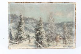 MORTEN MULLER Winter woodland oil on board signed unframed 25 x 36cm