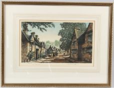 ALICE BARNWELL 'Stanton The Cotswolds' colour etching signed and inscribed in pencil 20 x 35cm