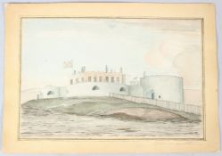 19TH CENTURY SCHOOL Castle with Union flag flying watercolour unframed 16 x 24cm