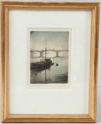 LEON VERDIER 'Misty morning, London' colour etching titled in pencil 9.5 x 7cm plate