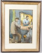 JIM MCDONALD (b.1939) Figures at a bar pen, ink and watercolour signed 37 x 25cm